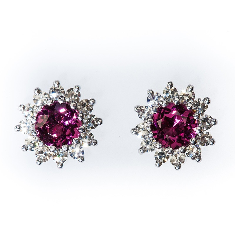 18ct White Gold Rubellite & Diamond Cluster Stud Earrings