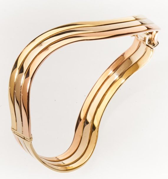 9ct Yellow, Red & White Gold Wave Bangle